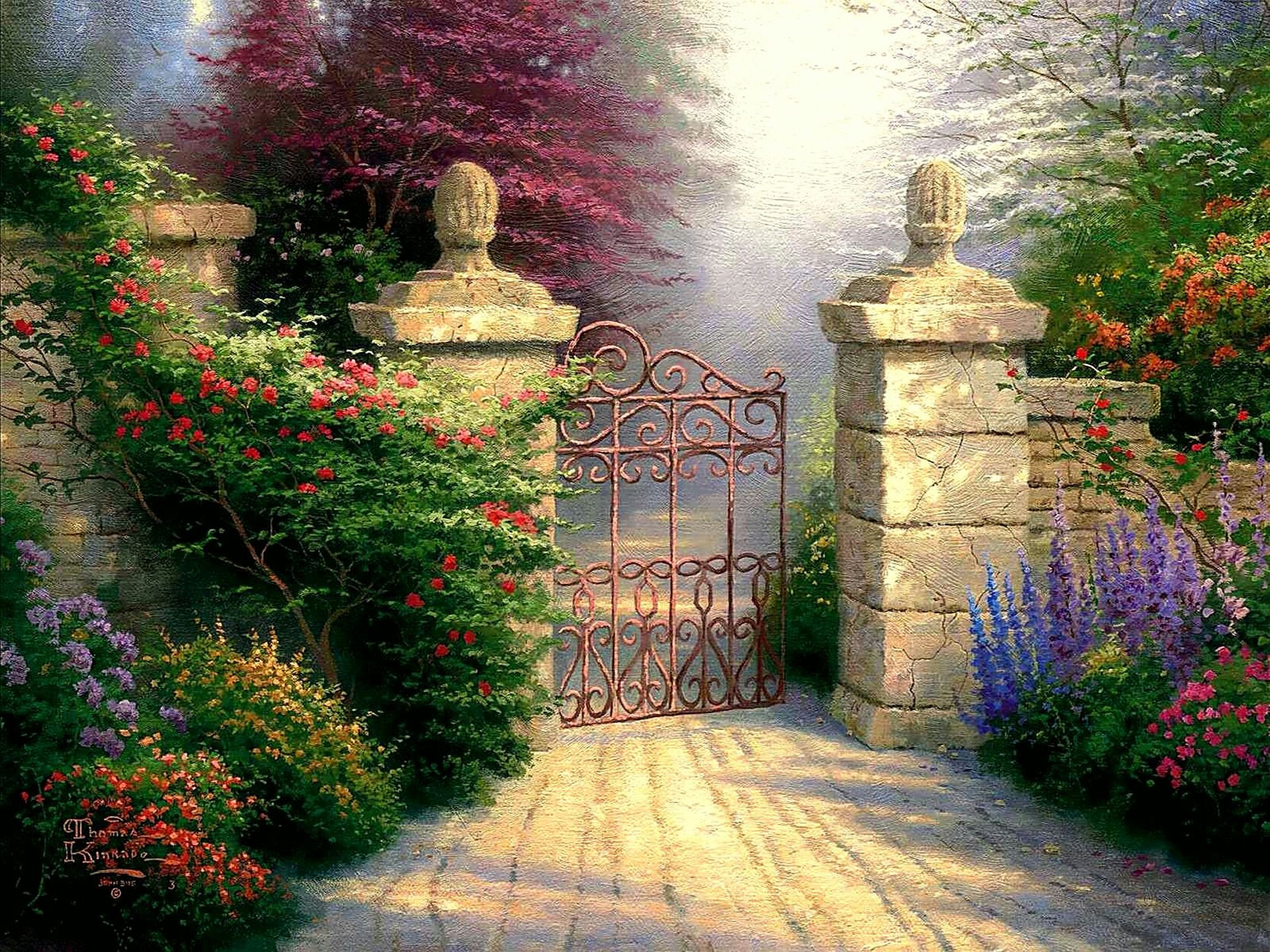 thomas kinkade pintura pintura wicket flores