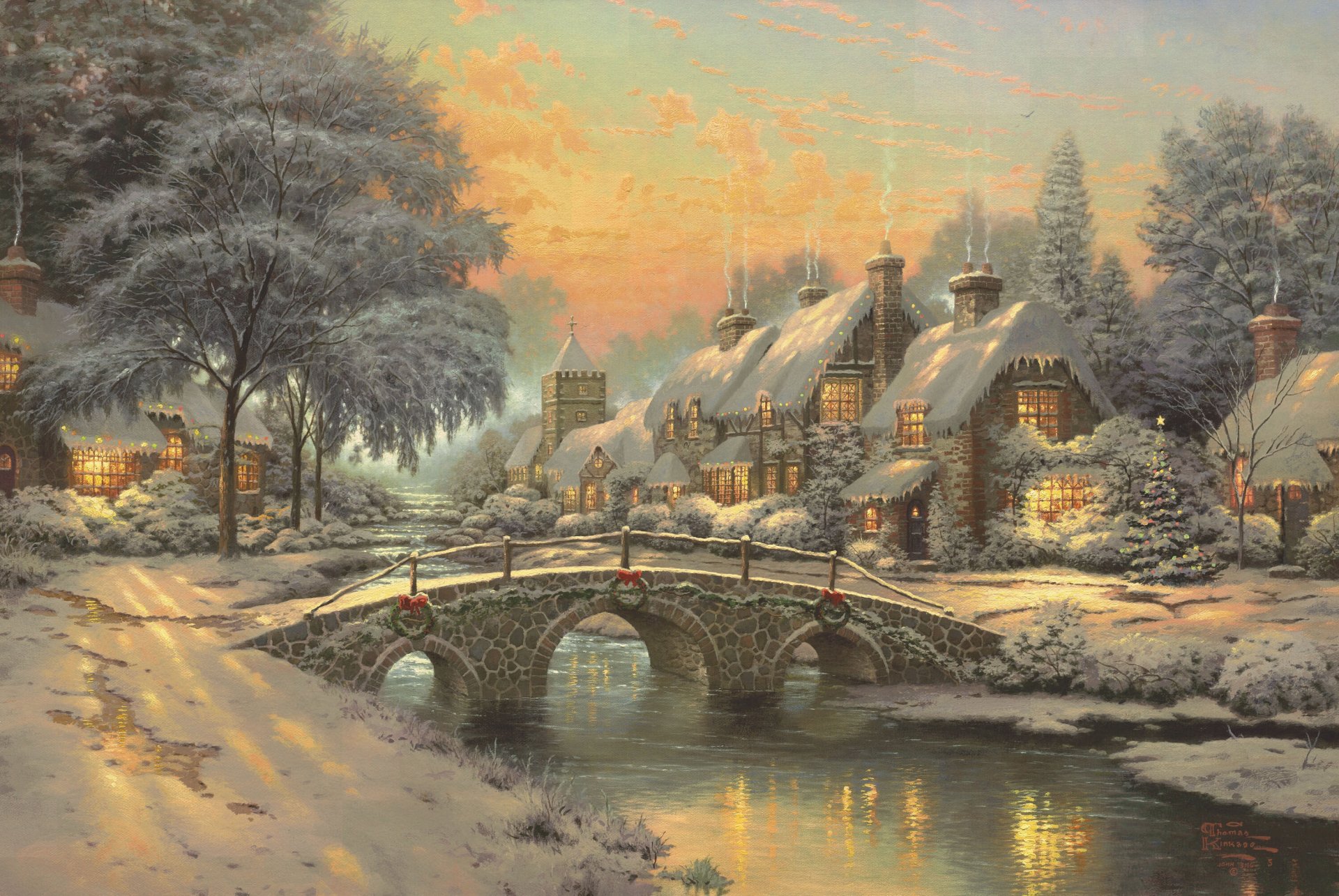 natale città cottage pittura thomas kincaid