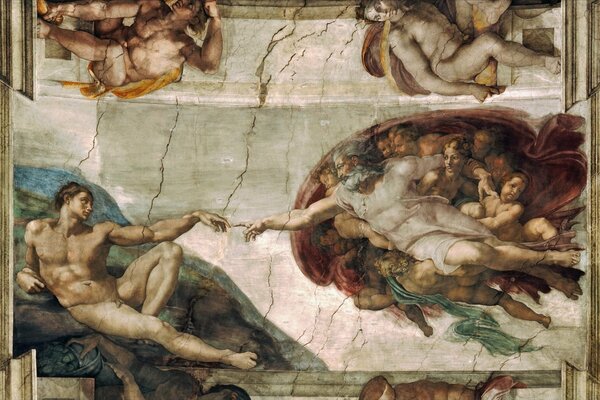 A fresco titled The Creation of Adam by Michelangelo