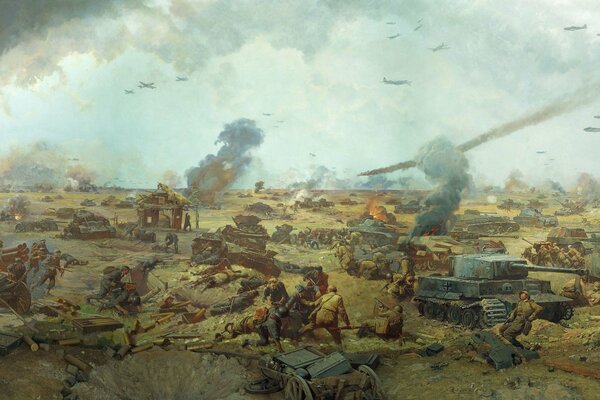 A painting depicting a battle of the Great Patriotic War