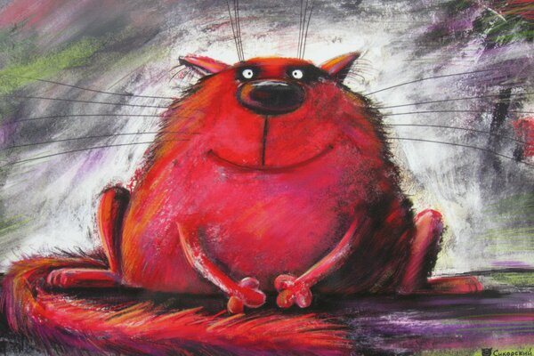 Red cat on a gray background