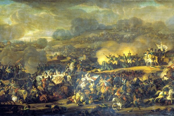 The battle of Russian soldiers and French cavalry