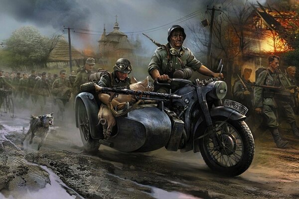 Bild Deutsche auf einem Motorrad Krieg