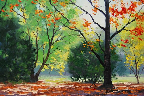 Pittura di autunno nella foresta