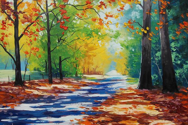 Forest road in autumn blanket