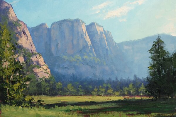 Peinture de paysage de hautes montagnes