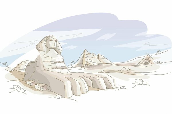 Dibujo de la Esfinge egipcia y las pirámides
