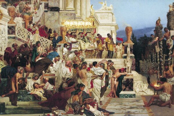 Ein Gemälde mit vielen Menschen in der Römerzeit
