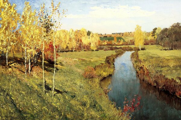 Pintura de Levitan otoño dorado