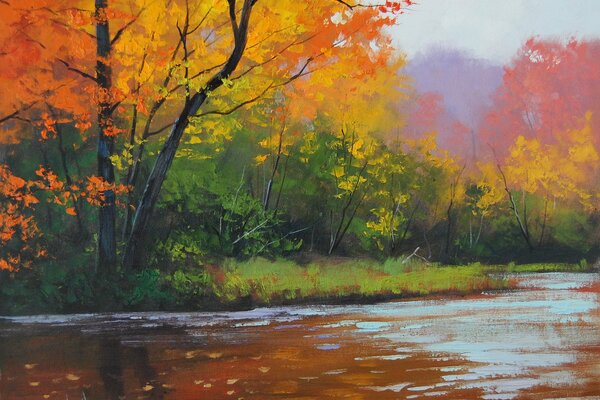 Autumn forest. River bank