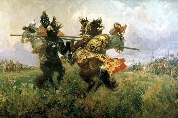 The picture of the duel of peresvet and chelubey