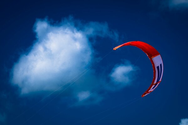 Red kite on a cloud background