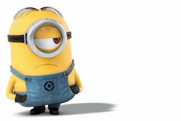 Minion melancólico en una lente sobre un fondo blanco