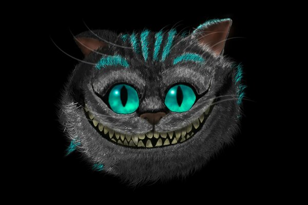 Art faces of a Cheshire cat on a dark background