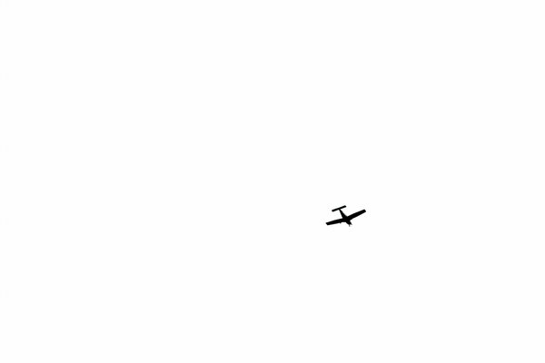 Самолет летит на черно-белом фото