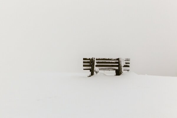 Banco cubierto de nieve minimalismo