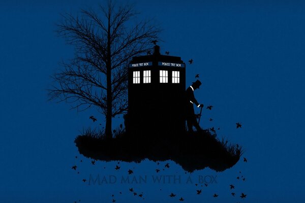 Doctor Who et la cabine sur fond bleu