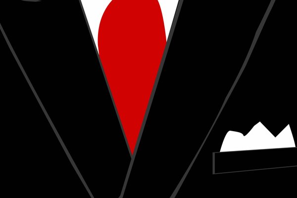 Czarny garnitur krawat czerwony szal biały