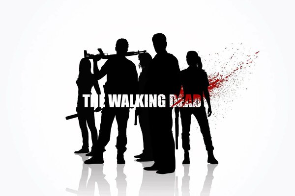 Plakat do serialu The Walking Dead , pięć sylwetek na białym tle