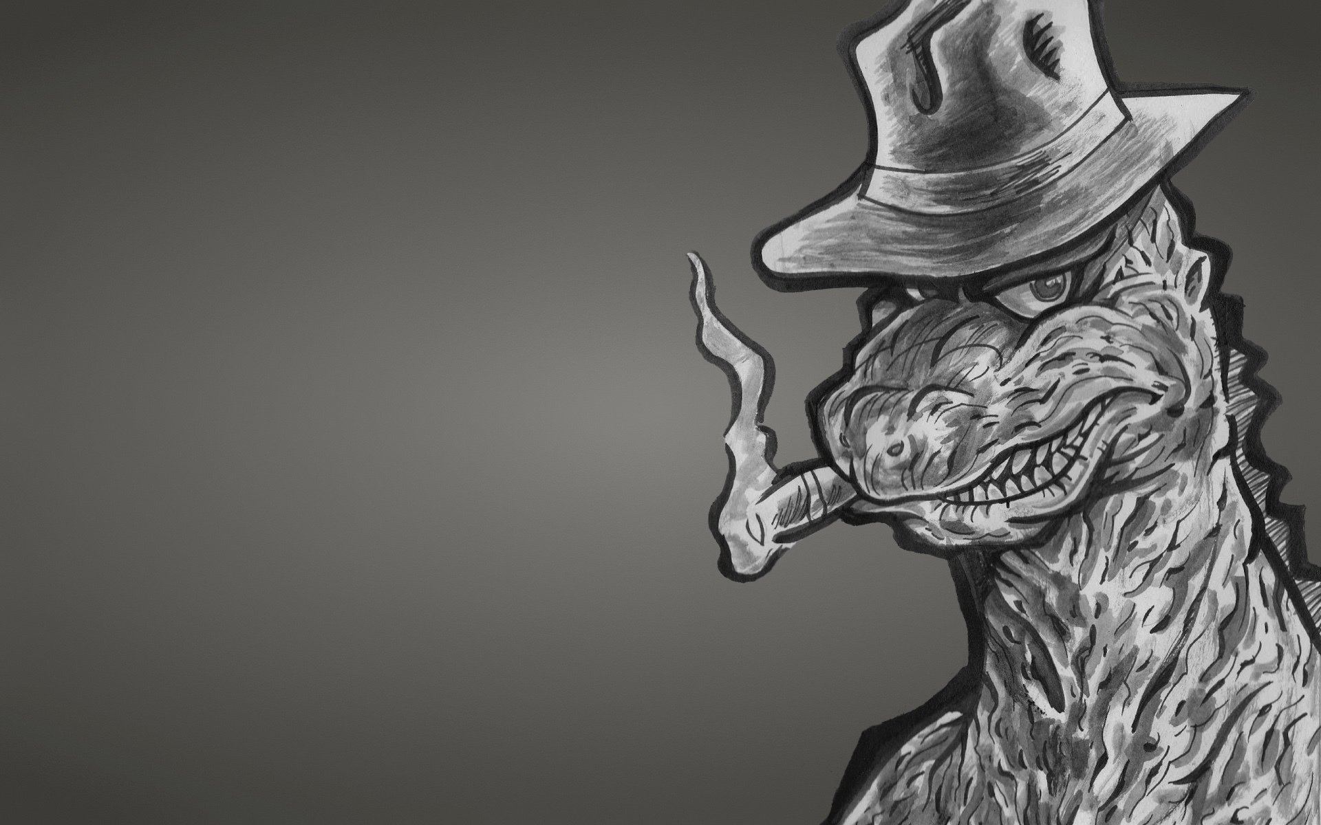 godzilla dinosaur monster dinozaur dusky background hat cigar a gangster