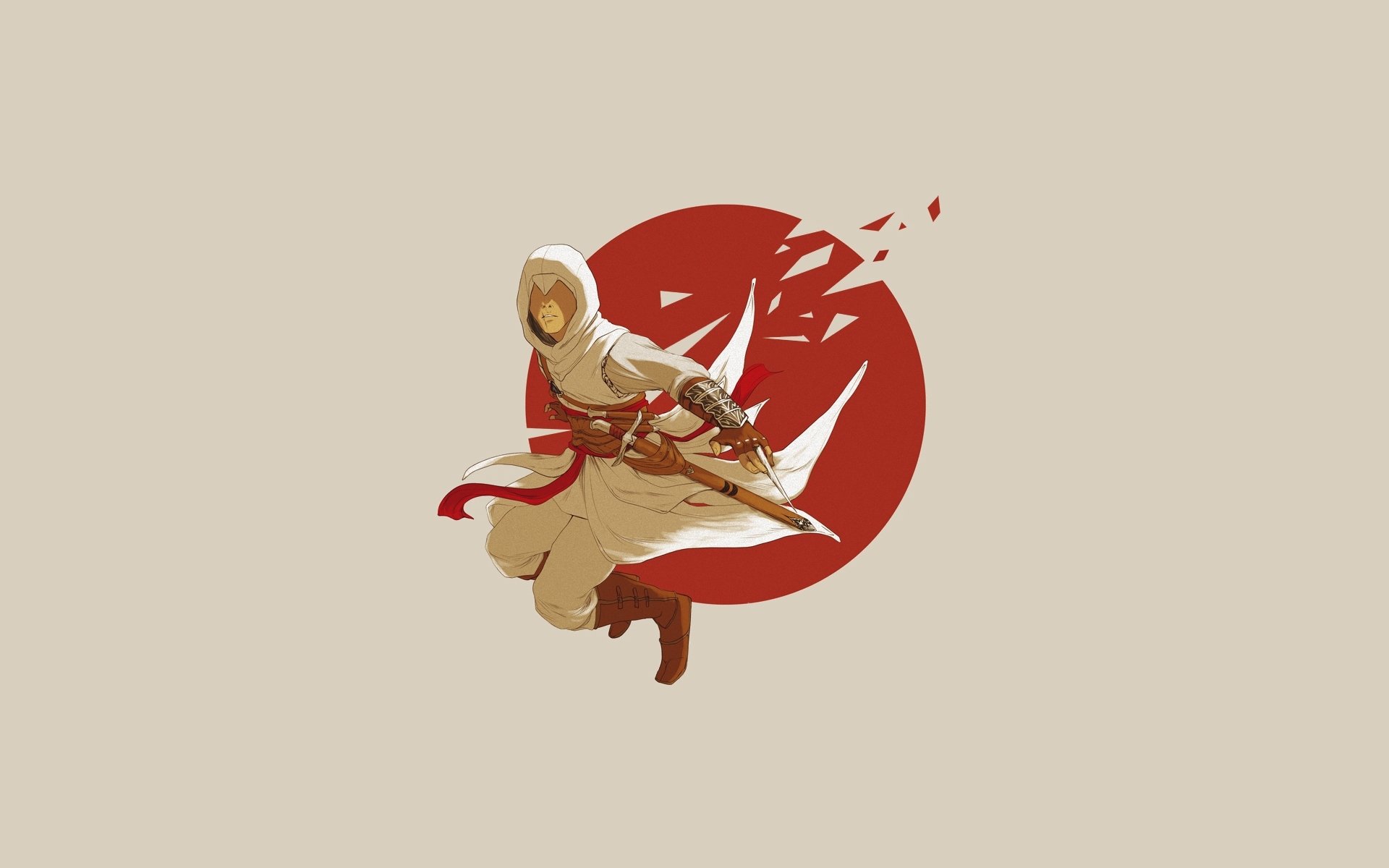 altair credo del asesino credo del asesino salto fondo beige hoja capucha fondo simple minimalismo asesino ropa blanca juego ubisoft