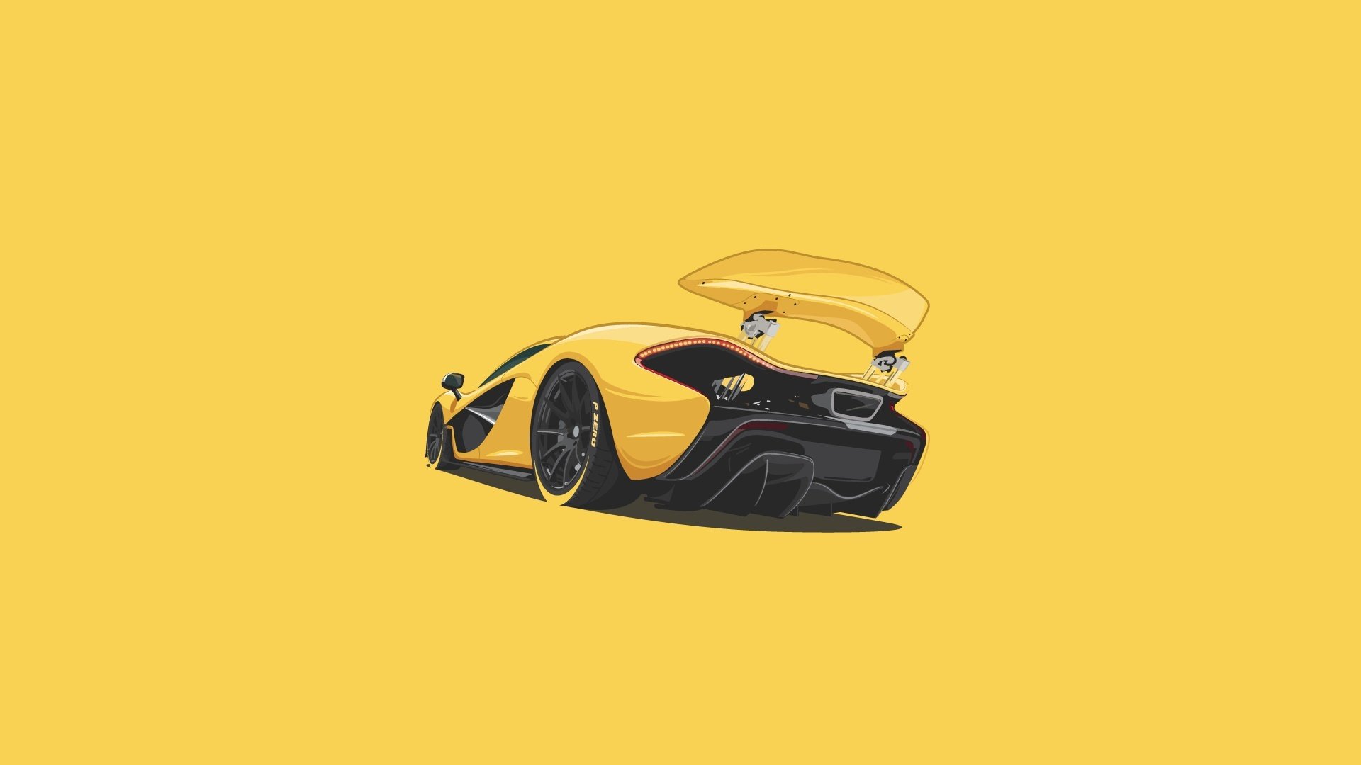 mclaren p1 supercar rear yellow minimalistic