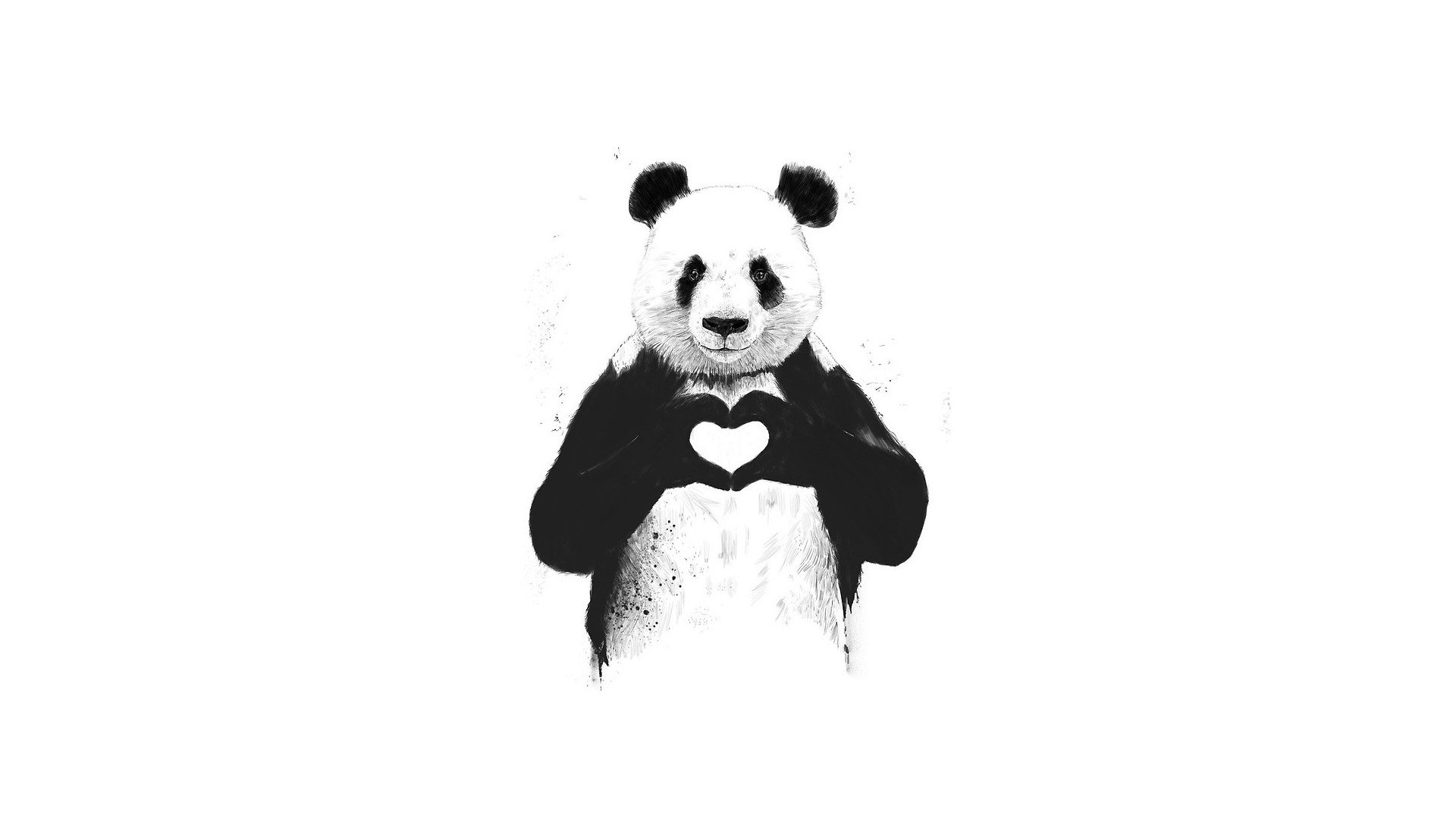 panda amore cuore animale milota minimalismo