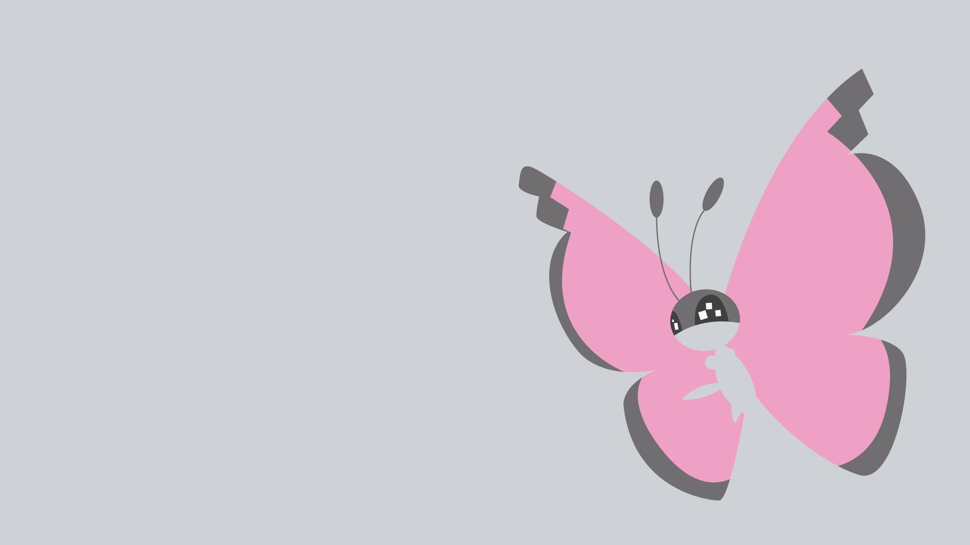 butterfly wings pink antennae eyes gray background