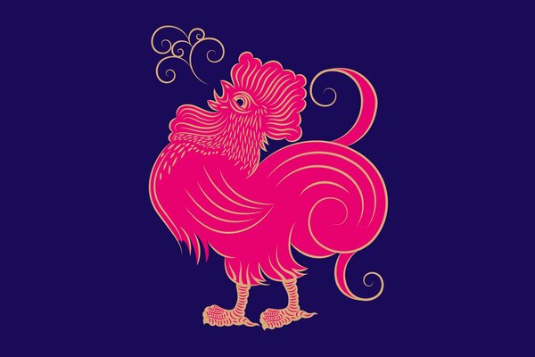 Red rooster on purple background