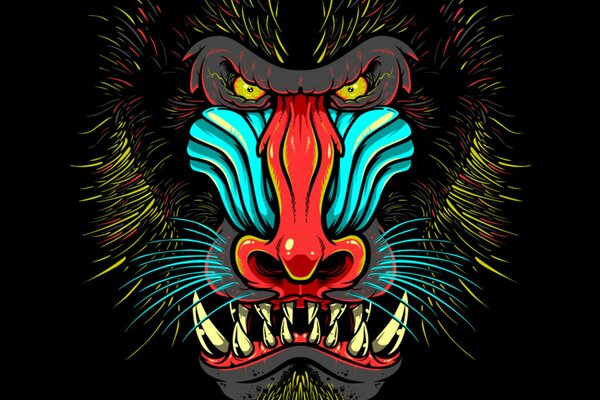 Art mandrill baring his fangs