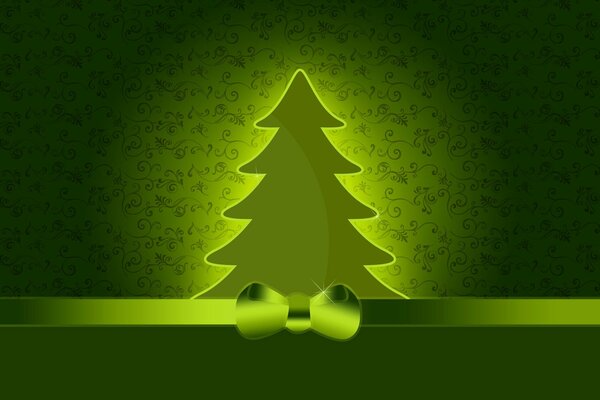 Vacanze di Capodanno. Albero di Natale festivo su uno sfondo di una tonalità verde brillante