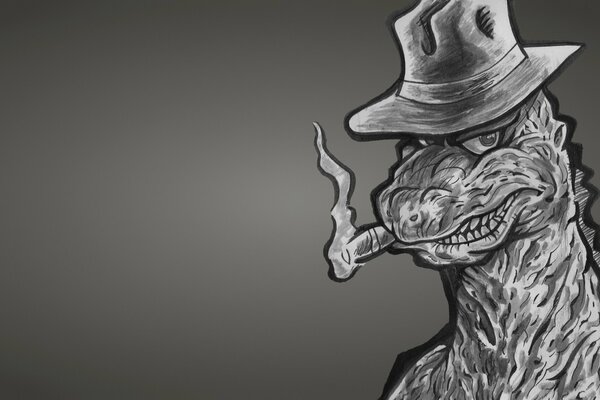 Ganster de dinosaurio con sombrero Fuma un cigarro