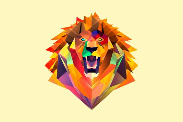 Geometric multicolored minimalist image of a lion