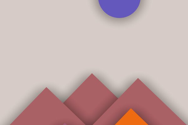 Interesante diseño de montañas de triángulos multicolores y sol púrpura