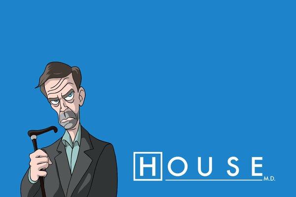 Disegnato a mano da Hugh Laurie sullo sfondo della scritta HOUSE