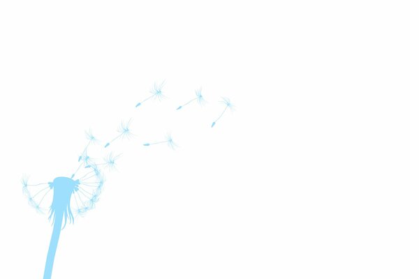 A flying blue dandelion on a white background