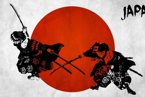 Japanese wall sticker: samurai on a white-red background