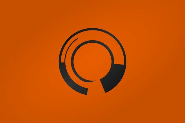 Black round logo on orange background