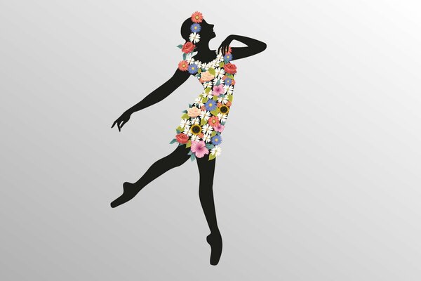 Arte minimalista con una chica en un vestido de flores