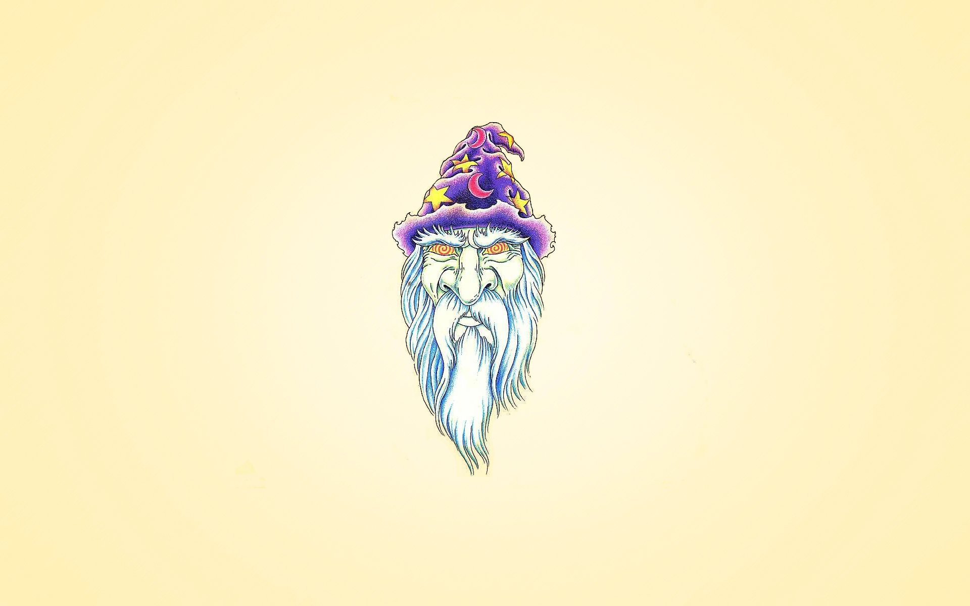 wizard merlin cap head white beard hypnosis eyes purple year star minimalism