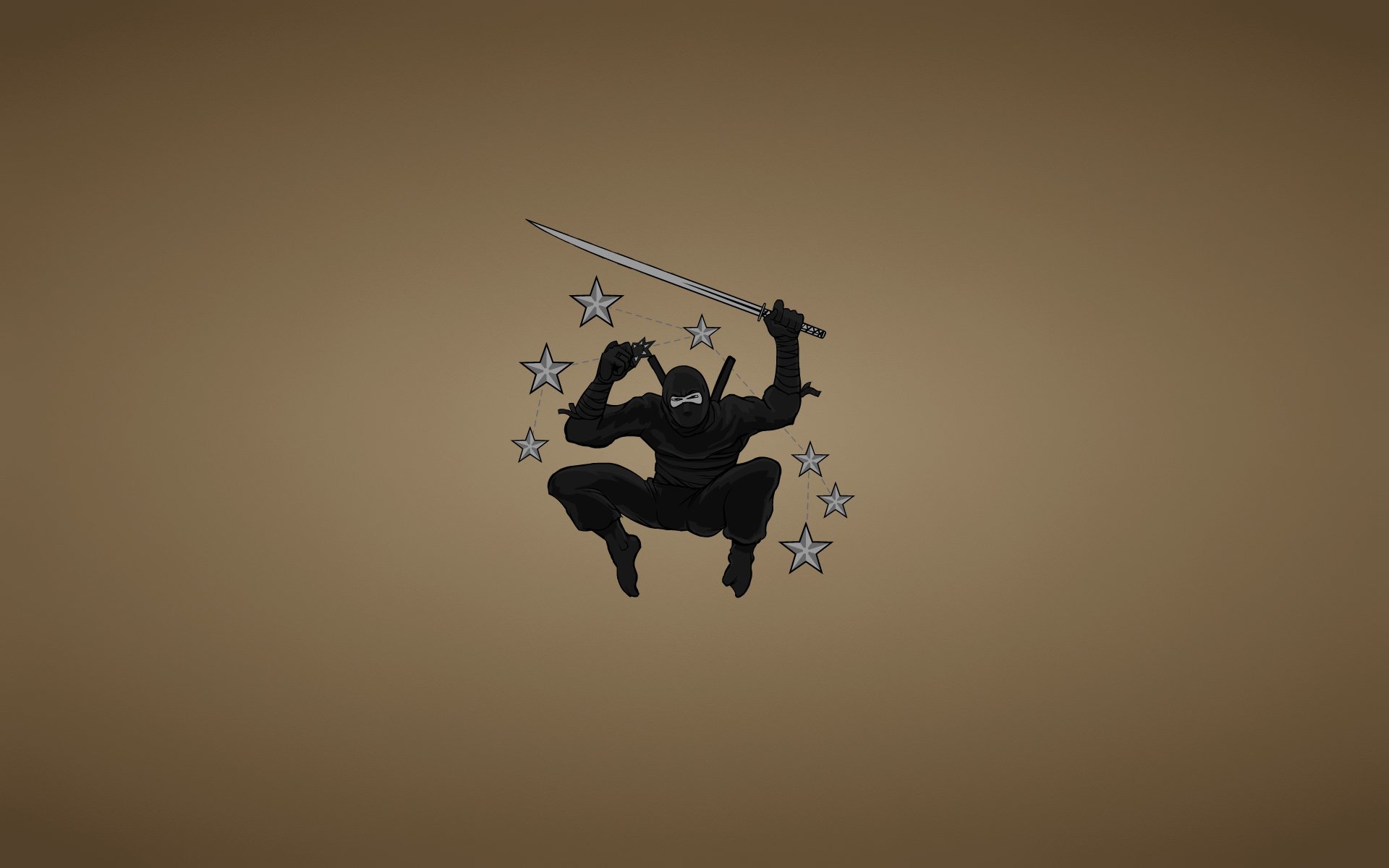 ninja black suit weapon blade sword stars jump minimalism