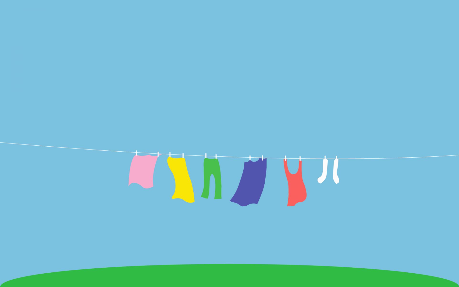 yard grass rope underwear laundry drying jersey pants socks flowers rainbow