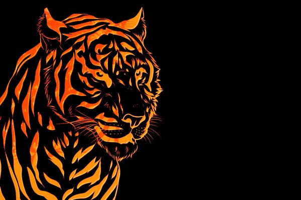 Art Tiger con strisce colorate sotto il fuoco