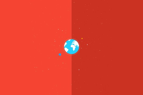 Planète terre avec des étoiles sur fond rouge