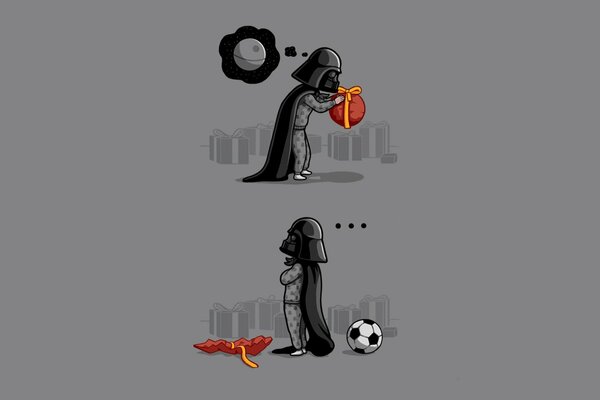 Darth Vader, der einen Fußball geschenkt bekam
