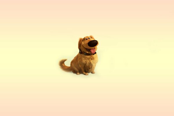 Śliczny mały rudowłosy pies z Obroża, uśmiecha się i pokazuje język