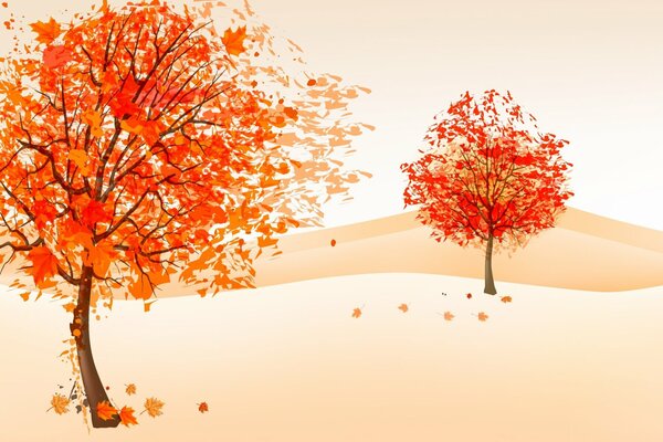 Рисунок осенних деревьев осенью