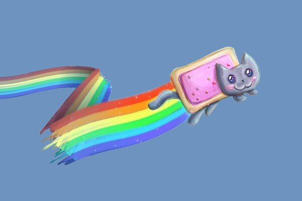 Nyan kat fliegt auf dem Regenbogen