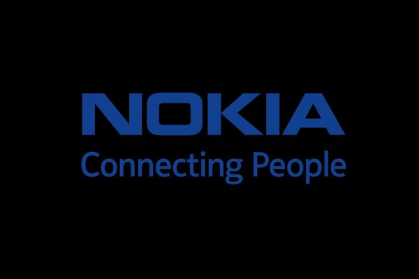 Blaue Inschrift auf schwarzem Nokia-Hintergrund