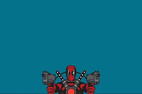 Deadpool con un arma de cómic sobre un fondo azul